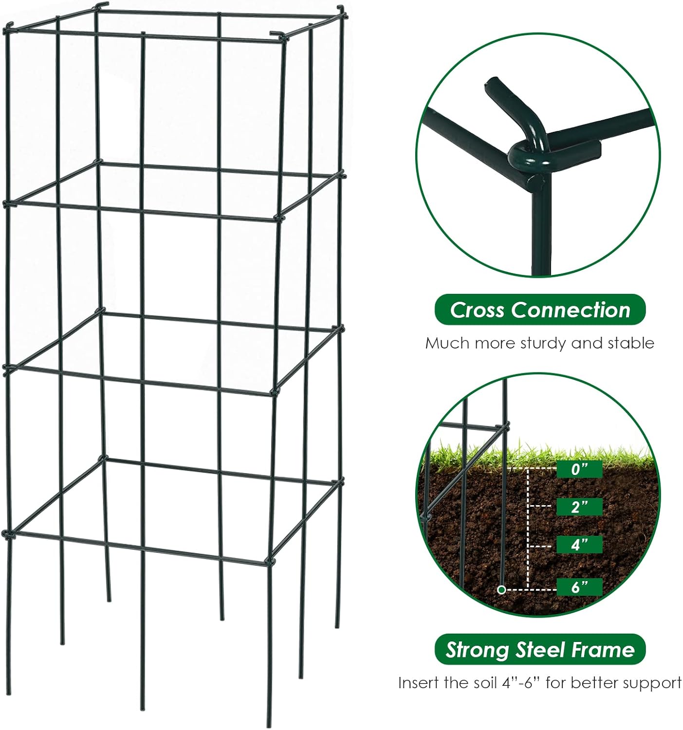 4 Pack Folding Tomato Cages, 39 Inches Tall Square Plant Support Cage for Garden Climbing Plants Flowers Fruits, Heavy Duty Tomato Vegetable Trellis
