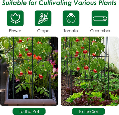 4 Pack Folding Tomato Cages, 39 Inches Tall Square Plant Support Cage for Garden Climbing Plants Flowers Fruits, Heavy Duty Tomato Vegetable Trellis