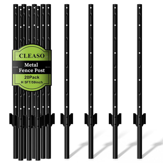Metal Fence Posts Heavy Duty U-Post Stakes for Wire Fencing, 5 FT Black