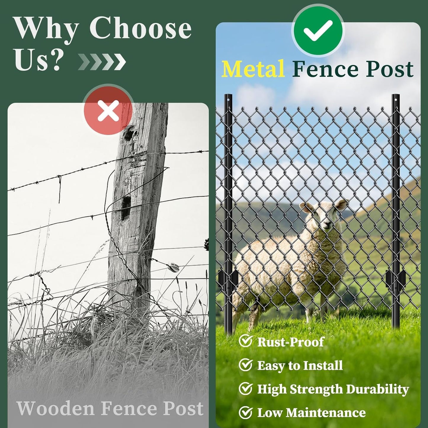 Metal Fence Posts Heavy Duty U-Post Stakes for Wire Fencing, 5 FT Black