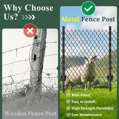 Metal Fence Posts Heavy Duty U-Post Stakes for Wire Fencing, 5 FT Black
