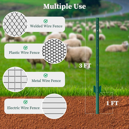 Metal Fence Posts Heavy Duty U-Post Stakes for Wire Fencing, 5 FT Black