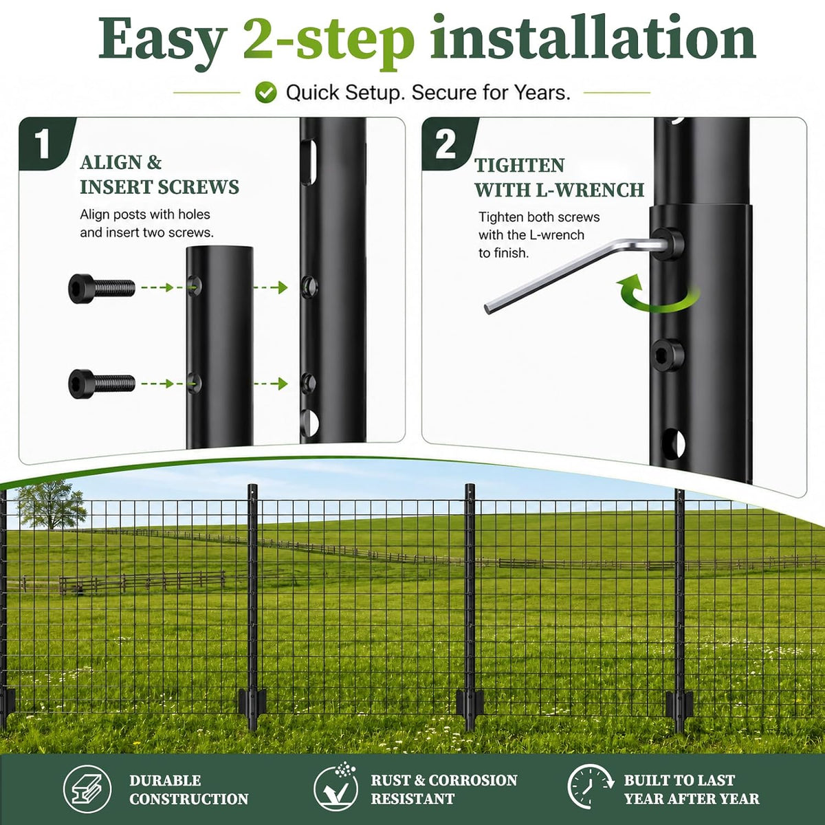 Metal Fence Posts Heavy Duty U-Post Stakes for Wire Fencing, 5 FT Black