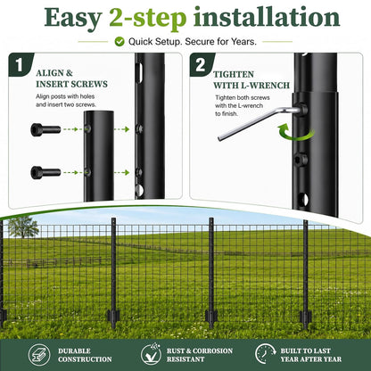Metal Fence Posts Heavy Duty U-Post Stakes for Wire Fencing, 5 FT Black