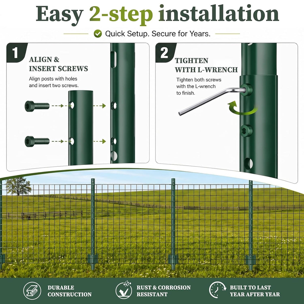 Metal Fence Posts Heavy Duty U-Post Stakes for Wire Fencing, 5 FT Black