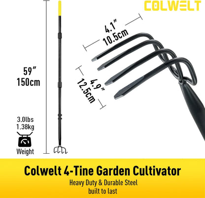 4 Tine Cultivator Rake 59'', 4 Prong Claw Garden Rake Long Handle