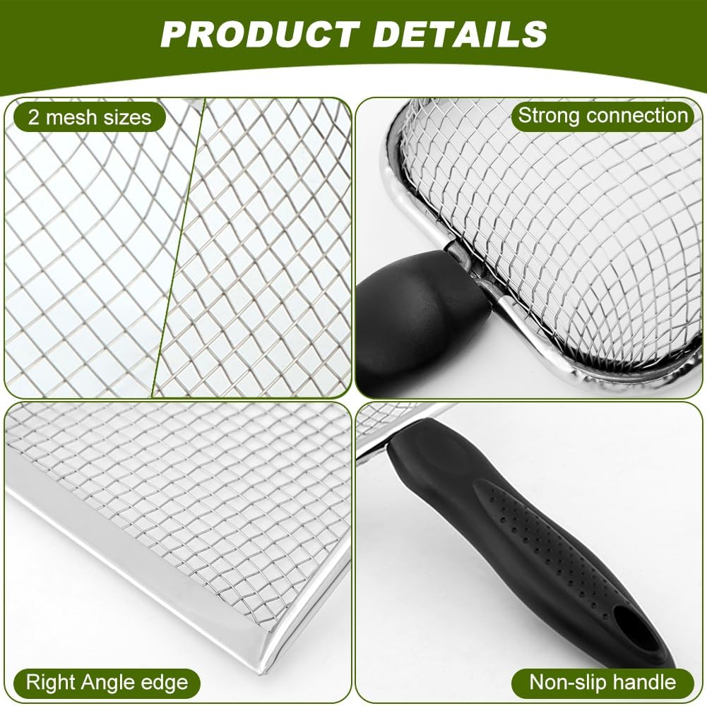 2-Pack Gardening Soil Sifter Set, 2-in-1 Soil Sifter and Shovel with 3.8mm & 5.0mm Sieves, Stainless Steel Compost Sifters Potting Scoop for SOI-l Screening, Rock Removal(Color:Black)