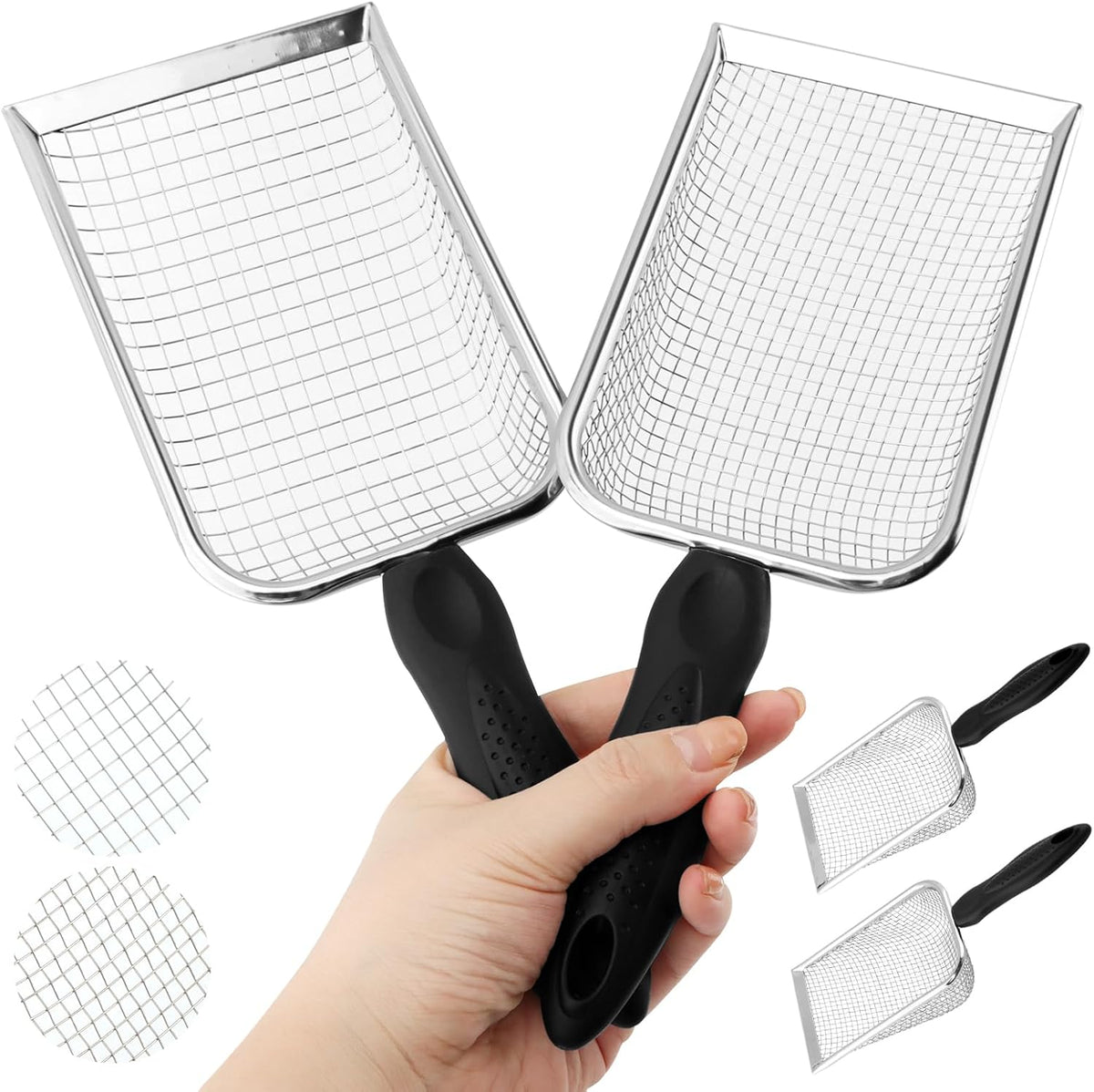 2-Pack Gardening Soil Sifter Set, 2-in-1 Soil Sifter and Shovel with 3.8mm & 5.0mm Sieves, Stainless Steel Compost Sifters Potting Scoop for SOI-l Screening, Rock Removal(Color:Black)