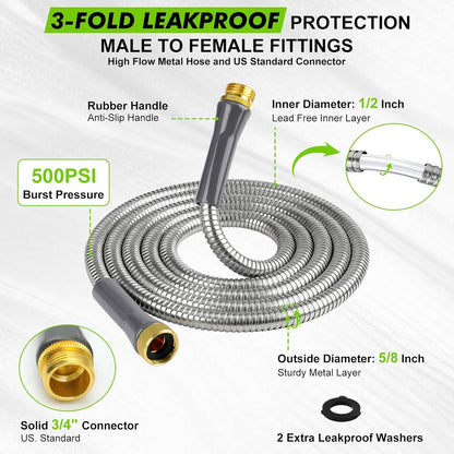 Short Garden Hose 3ft, Stainless Steel Male to Female Leader Hose