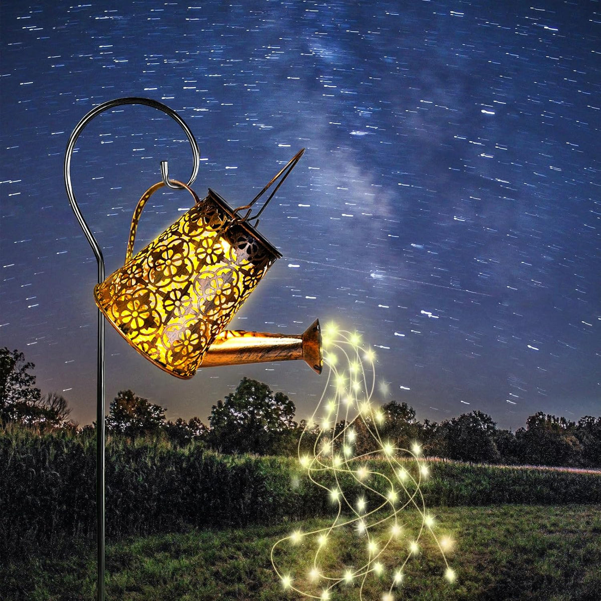 Solar Watering Can Lights with Cascading Lights,Solar Lantern Light Outdoor,Large Hanging Solar Powered Lantern Outdoor,Garden Porch Patio Yard Decor,Gardening Gifts for Women
