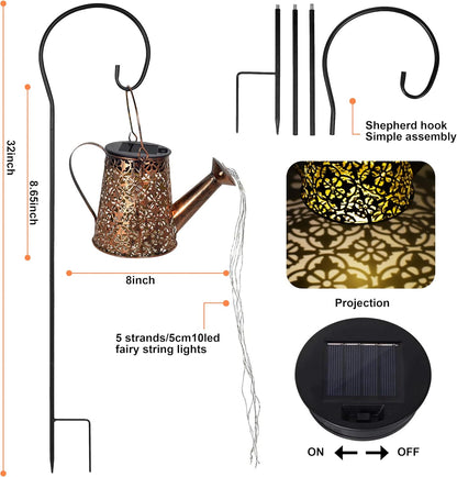 Solar Watering Can Lights with Cascading Lights,Solar Lantern Light Outdoor,Large Hanging Solar Powered Lantern Outdoor,Garden Porch Patio Yard Decor,Gardening Gifts for Women