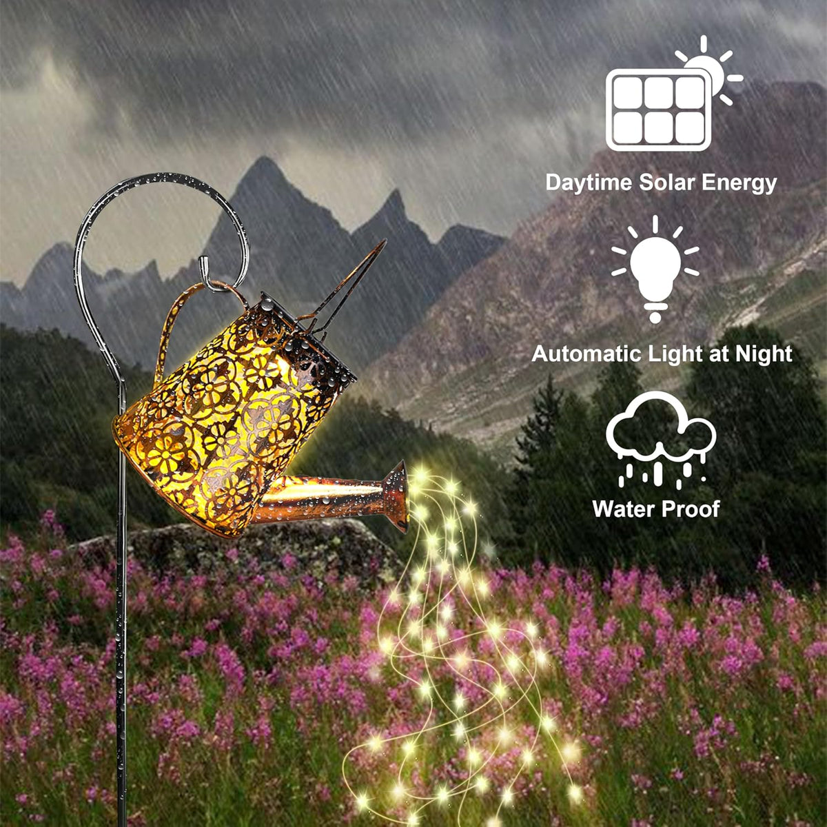 Solar Watering Can Lights with Cascading Lights,Solar Lantern Light Outdoor,Large Hanging Solar Powered Lantern Outdoor,Garden Porch Patio Yard Decor,Gardening Gifts for Women