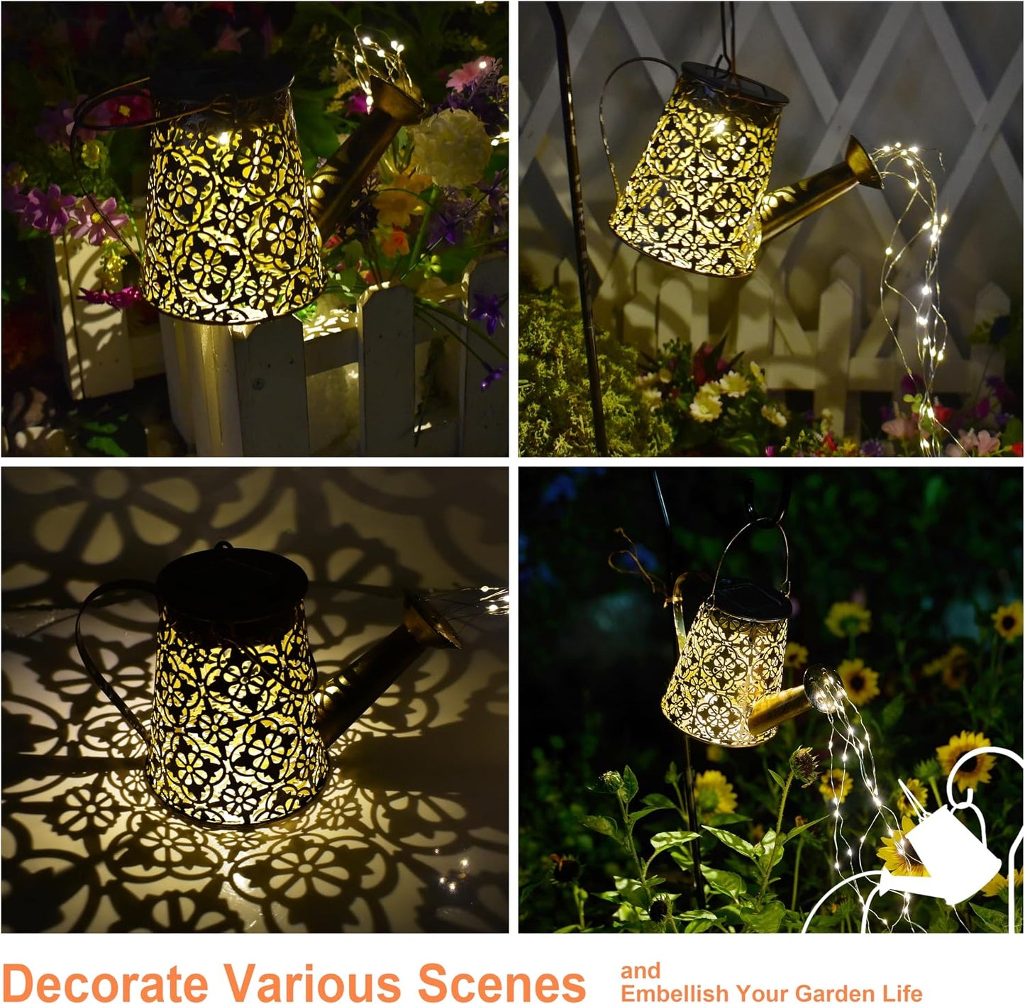 Solar Watering Can Lights with Cascading Lights,Solar Lantern Light Outdoor,Large Hanging Solar Powered Lantern Outdoor,Garden Porch Patio Yard Decor,Gardening Gifts for Women