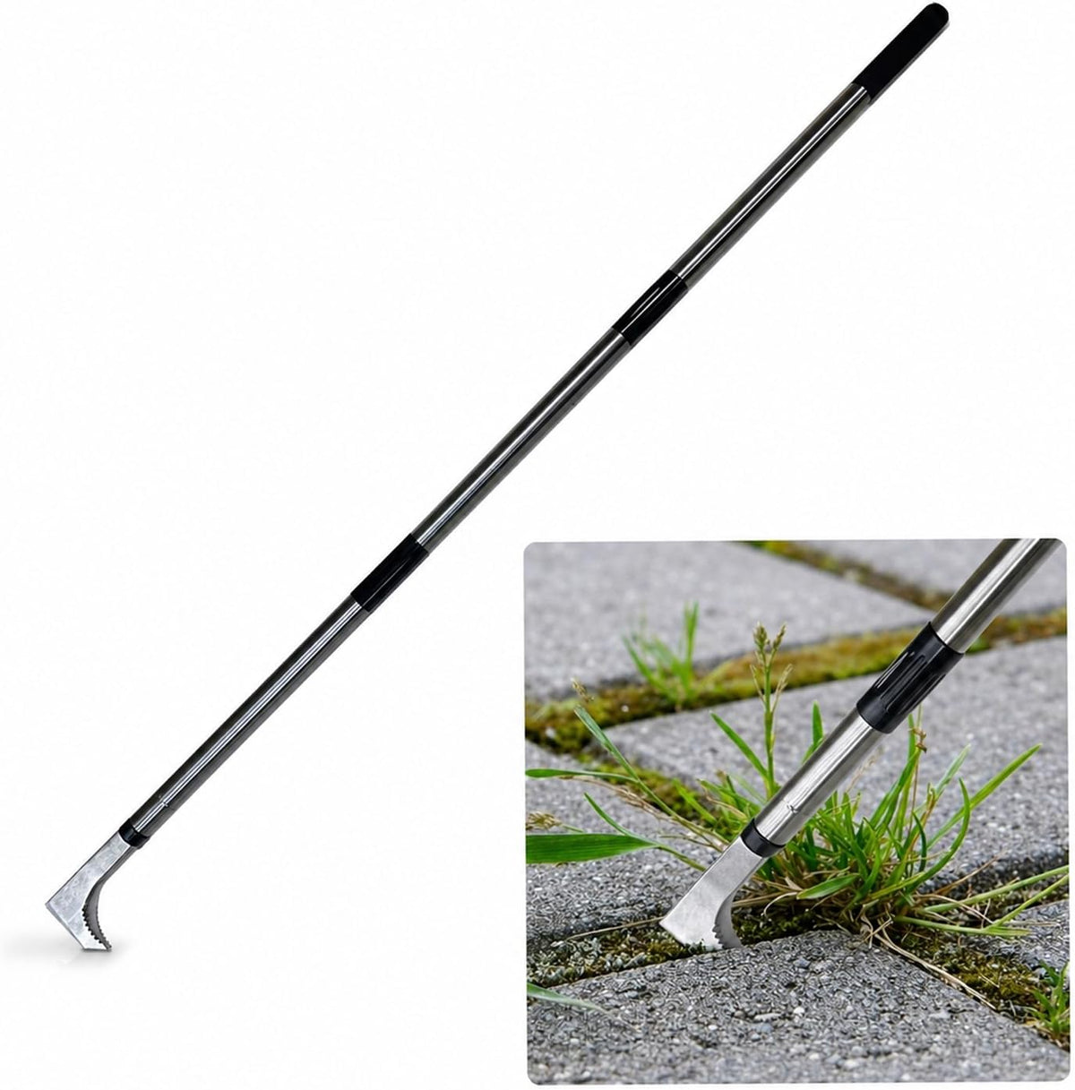 47.24'' Crack Weeder, Stainless Steel Manual Crevice Weeding Tool, Long Handle Weed Grabber Remover, L-Shaped Manual Weeder Puller, Durable Crevice Weeding Tool for Sidewalk Garden Lawn