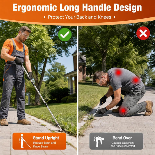 47.24'' Crack Weeder, Stainless Steel Manual Crevice Weeding Tool, Long Handle Weed Grabber Remover, L-Shaped Manual Weeder Puller, Durable Crevice Weeding Tool for Sidewalk Garden Lawn