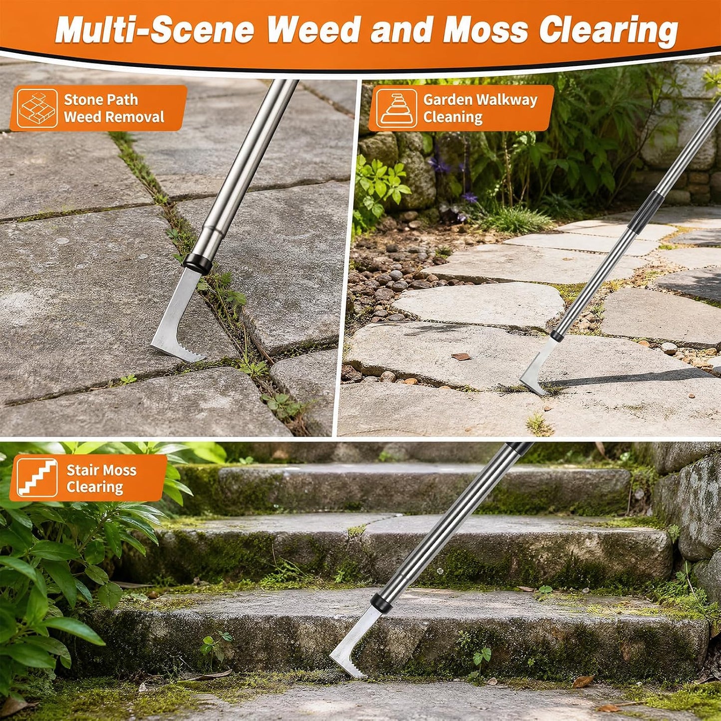 47.24'' Crack Weeder, Stainless Steel Manual Crevice Weeding Tool, Long Handle Weed Grabber Remover, L-Shaped Manual Weeder Puller, Durable Crevice Weeding Tool for Sidewalk Garden Lawn