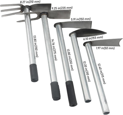 5 PCS Garden Hoe Tool Set, Cultivator Hand Tiller, Digging Hoes