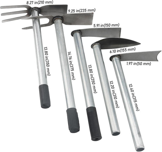 5 PCS Garden Hoe Tool Set, Cultivator Hand Tiller, Digging Hoes