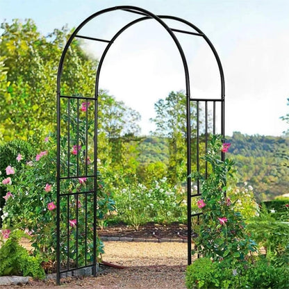 Moccha Garden Arch Arbor Trellis, 7.2Ft Outdoor Steel Arbor with Stakes, Metal Archway for Climbing Plants, Wide Sturdy Garden Arch for Lawn, Party, Ceremony Wedding Decoration, Black