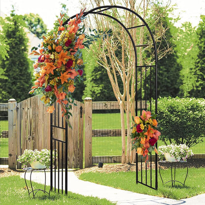 Moccha Garden Arch Arbor Trellis, 7.2Ft Outdoor Steel Arbor with Stakes, Metal Archway for Climbing Plants, Wide Sturdy Garden Arch for Lawn, Party, Ceremony Wedding Decoration, Black