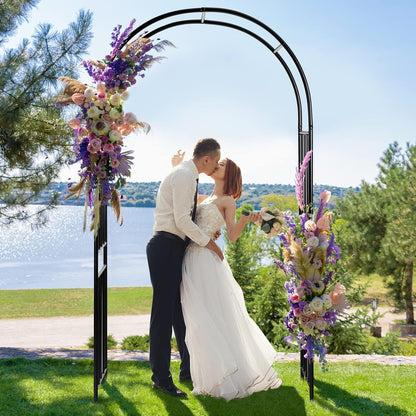 Moccha Garden Arch Arbor Trellis, 7.2Ft Outdoor Steel Arbor with Stakes, Metal Archway for Climbing Plants, Wide Sturdy Garden Arch for Lawn, Party, Ceremony Wedding Decoration, Black
