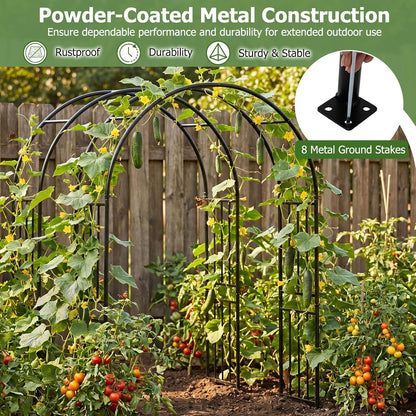 Moccha Garden Arch Arbor Trellis, 7.2Ft Outdoor Steel Arbor with Stakes, Metal Archway for Climbing Plants, Wide Sturdy Garden Arch for Lawn, Party, Ceremony Wedding Decoration, Black