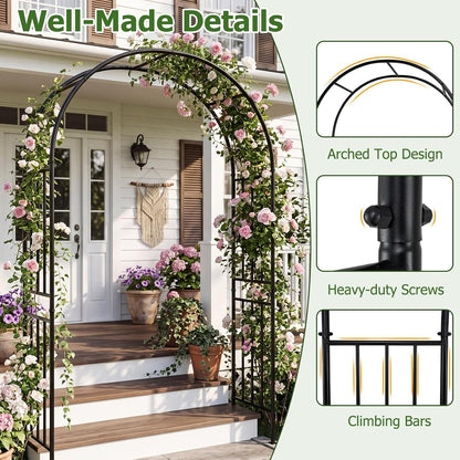 Moccha Garden Arch Arbor Trellis, 7.2Ft Outdoor Steel Arbor with Stakes, Metal Archway for Climbing Plants, Wide Sturdy Garden Arch for Lawn, Party, Ceremony Wedding Decoration, Black