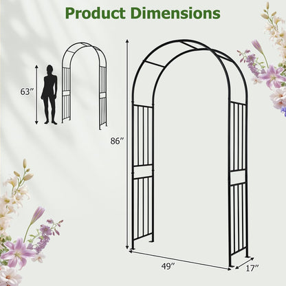 Moccha Garden Arch Arbor Trellis, 7.2Ft Outdoor Steel Arbor with Stakes, Metal Archway for Climbing Plants, Wide Sturdy Garden Arch for Lawn, Party, Ceremony Wedding Decoration, Black