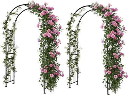 Moccha Garden Arch Arbor Trellis, 7.2Ft Outdoor Steel Arbor with Stakes, Metal Archway for Climbing Plants, Wide Sturdy Garden Arch for Lawn, Party, Ceremony Wedding Decoration, Black