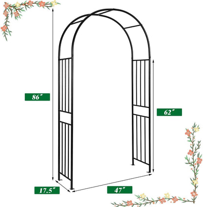Moccha Garden Arch Arbor Trellis, 7.2Ft Outdoor Steel Arbor with Stakes, Metal Archway for Climbing Plants, Wide Sturdy Garden Arch for Lawn, Party, Ceremony Wedding Decoration, Black