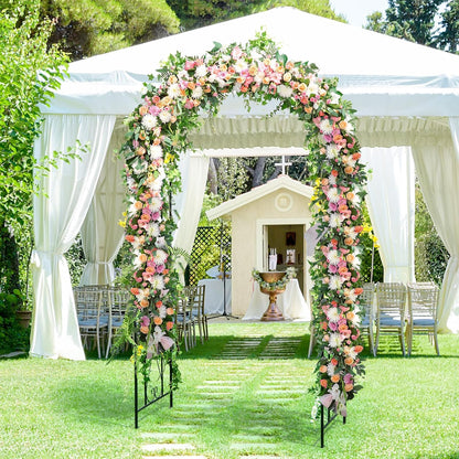 Moccha Garden Arch Arbor Trellis, 7.2Ft Outdoor Steel Arbor with Stakes, Metal Archway for Climbing Plants, Wide Sturdy Garden Arch for Lawn, Party, Ceremony Wedding Decoration, Black