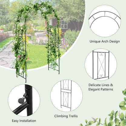 Moccha Garden Arch Arbor Trellis, 7.2Ft Outdoor Steel Arbor with Stakes, Metal Archway for Climbing Plants, Wide Sturdy Garden Arch for Lawn, Party, Ceremony Wedding Decoration, Black