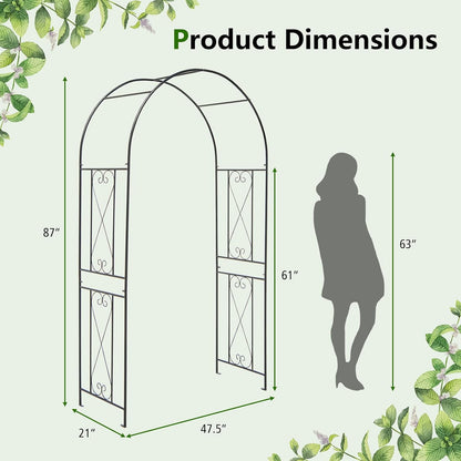 Moccha Garden Arch Arbor Trellis, 7.2Ft Outdoor Steel Arbor with Stakes, Metal Archway for Climbing Plants, Wide Sturdy Garden Arch for Lawn, Party, Ceremony Wedding Decoration, Black