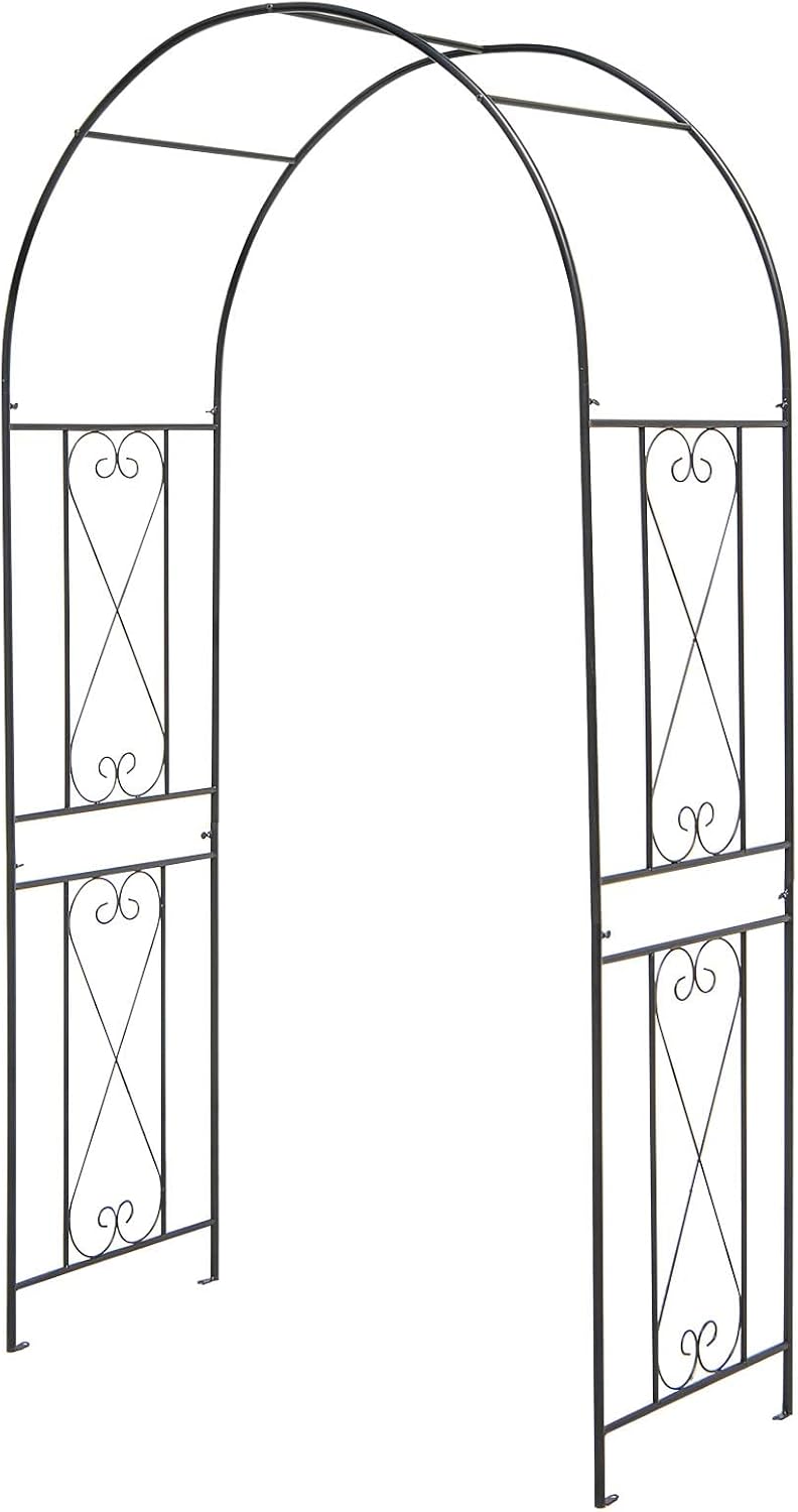 Moccha Garden Arch Arbor Trellis, 7.2Ft Outdoor Steel Arbor with Stakes, Metal Archway for Climbing Plants, Wide Sturdy Garden Arch for Lawn, Party, Ceremony Wedding Decoration, Black