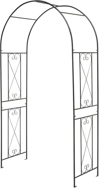 Moccha Garden Arch Arbor Trellis, 7.2Ft Outdoor Steel Arbor with Stakes, Metal Archway for Climbing Plants, Wide Sturdy Garden Arch for Lawn, Party, Ceremony Wedding Decoration, Black