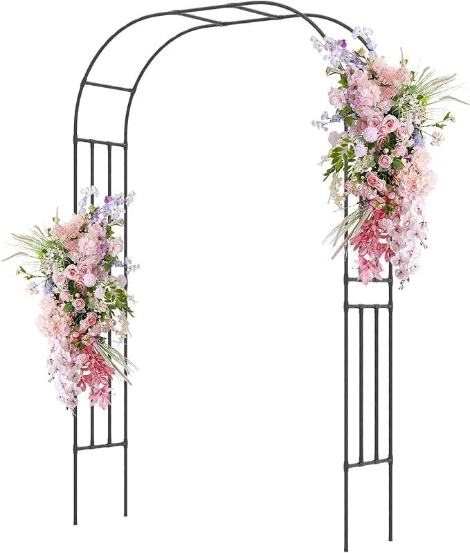 Moccha Garden Arch Arbor Trellis, 7.2Ft Outdoor Steel Arbor with Stakes, Metal Archway for Climbing Plants, Wide Sturdy Garden Arch for Lawn, Party, Ceremony Wedding Decoration, Black