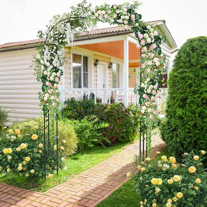 Moccha Garden Arch Arbor Trellis, 7.2Ft Outdoor Steel Arbor with Stakes, Metal Archway for Climbing Plants, Wide Sturdy Garden Arch for Lawn, Party, Ceremony Wedding Decoration, Black