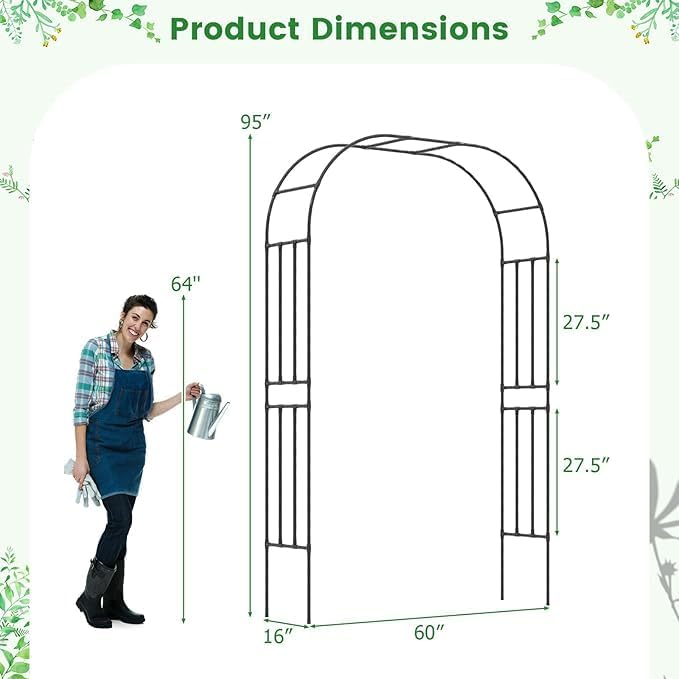 Moccha Garden Arch Arbor Trellis, 7.2Ft Outdoor Steel Arbor with Stakes, Metal Archway for Climbing Plants, Wide Sturdy Garden Arch for Lawn, Party, Ceremony Wedding Decoration, Black
