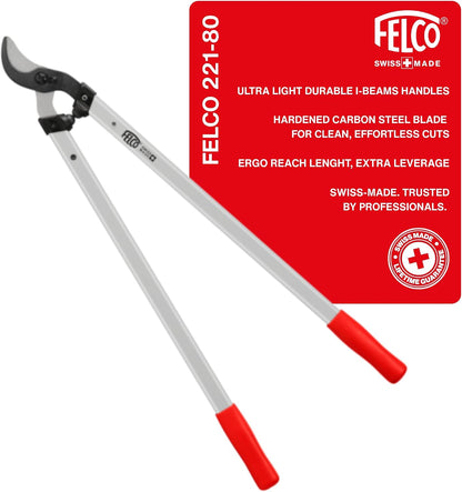 F221-80 Swiss Made Loppers for Gardening – 32" Lightweight Precision Loppers for Tree Trimming | Tree Branch Cutters | Tree Trimmer Tool with Curved Bypass Blade | I-Beam Handles | Orchard Reach