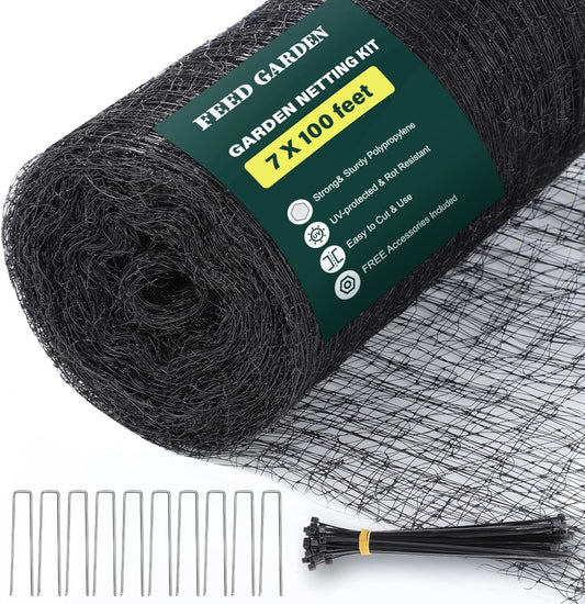 Deer Fence Netting Garden Netting Bird Netting - 7x100ft UV-Protected Garden Fence for Plant with 3/4" Fine Mesh - Includes 10 Stakes & 50 Zip Ties for Easy Installation