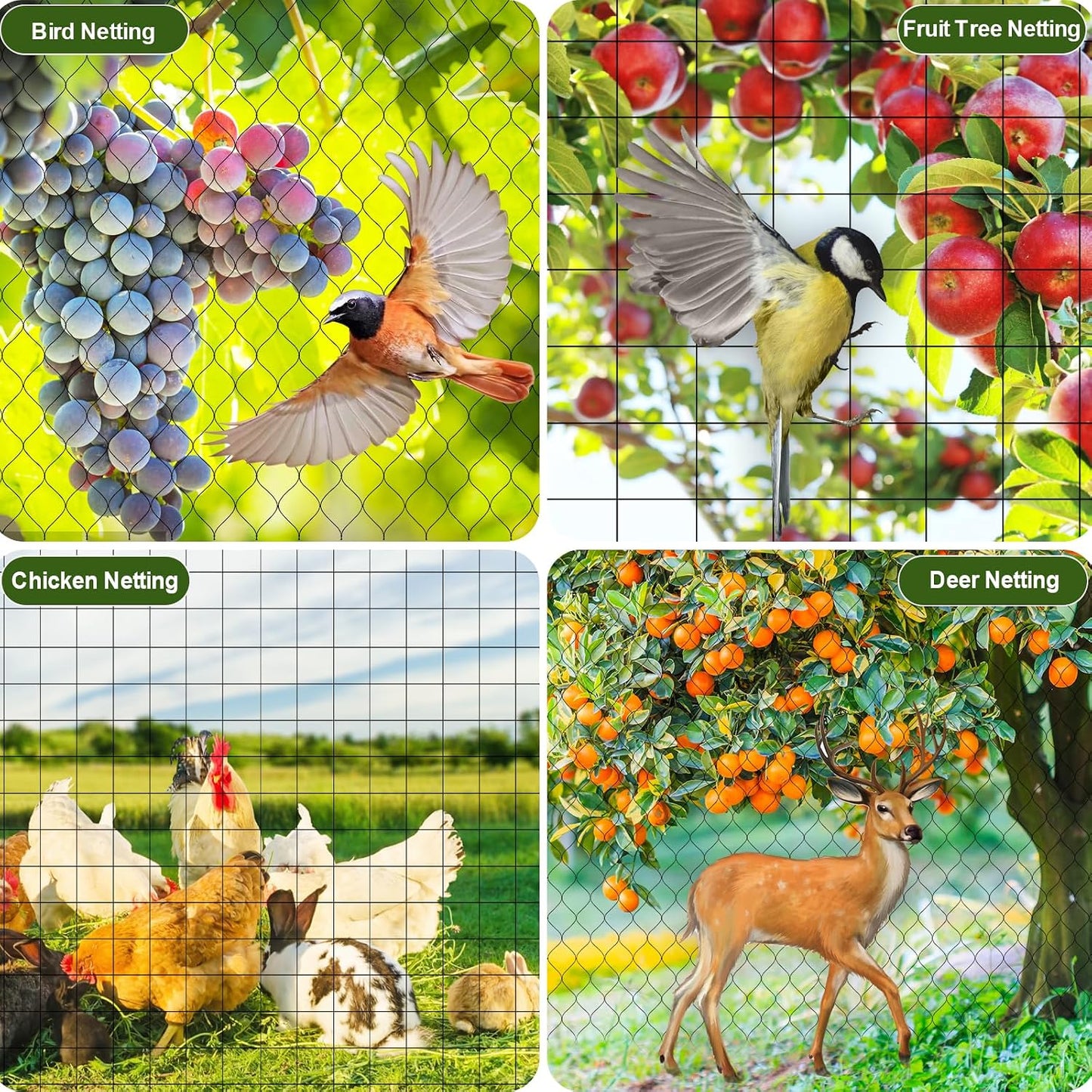Deer Fence Netting Garden Netting Bird Netting - 7x100ft UV-Protected Garden Fence for Plant with 3/4" Fine Mesh - Includes 10 Stakes & 50 Zip Ties for Easy Installation