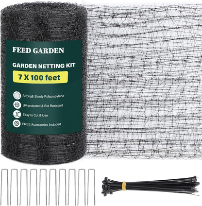 Deer Fence Netting Garden Netting Bird Netting - 7x100ft UV-Protected Garden Fence for Plant with 3/4" Fine Mesh - Includes 10 Stakes & 50 Zip Ties for Easy Installation