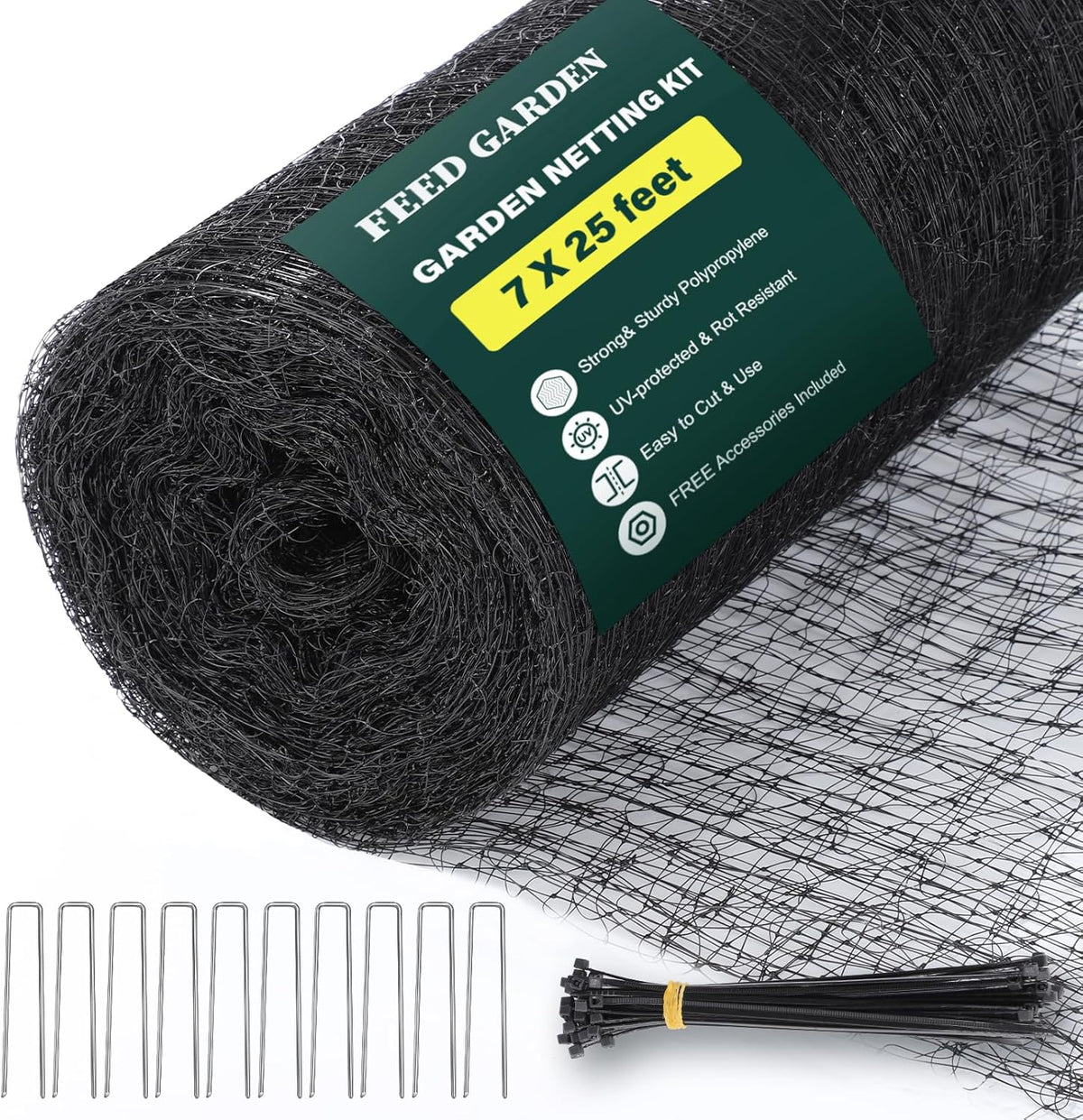 Deer Fence Netting Garden Netting Bird Netting - 7x100ft UV-Protected Garden Fence for Plant with 3/4" Fine Mesh - Includes 10 Stakes & 50 Zip Ties for Easy Installation