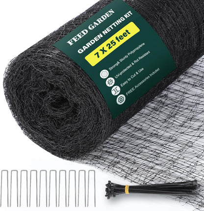 Deer Fence Netting Garden Netting Bird Netting - 7x100ft UV-Protected Garden Fence for Plant with 3/4" Fine Mesh - Includes 10 Stakes & 50 Zip Ties for Easy Installation
