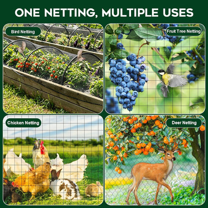 Deer Fence Netting Garden Netting Bird Netting - 7x100ft UV-Protected Garden Fence for Plant with 3/4" Fine Mesh - Includes 10 Stakes & 50 Zip Ties for Easy Installation