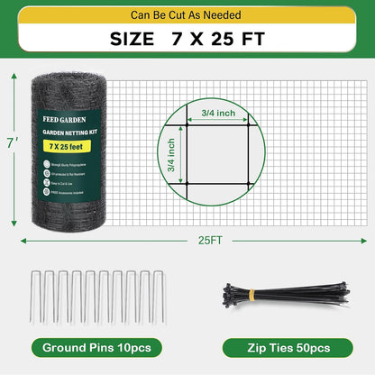 Deer Fence Netting Garden Netting Bird Netting - 7x100ft UV-Protected Garden Fence for Plant with 3/4" Fine Mesh - Includes 10 Stakes & 50 Zip Ties for Easy Installation