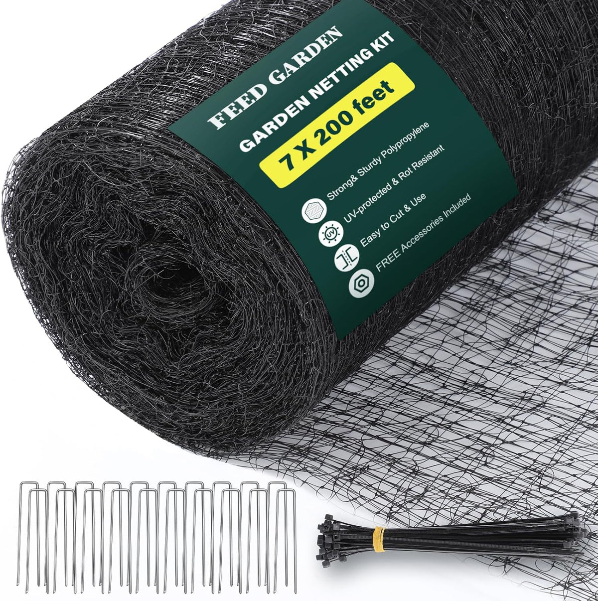 Deer Fence Netting Garden Netting Bird Netting - 7x100ft UV-Protected Garden Fence for Plant with 3/4" Fine Mesh - Includes 10 Stakes & 50 Zip Ties for Easy Installation