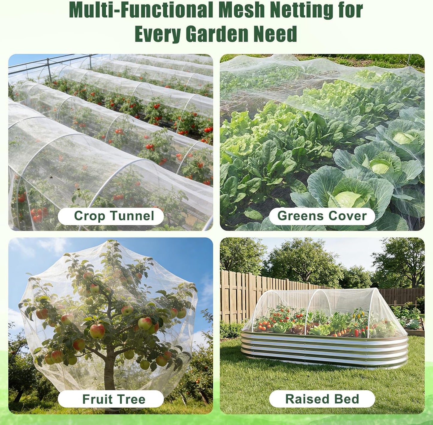 Deer Fence Netting Garden Netting Bird Netting - 7x100ft UV-Protected Garden Fence for Plant with 3/4" Fine Mesh - Includes 10 Stakes & 50 Zip Ties for Easy Installation