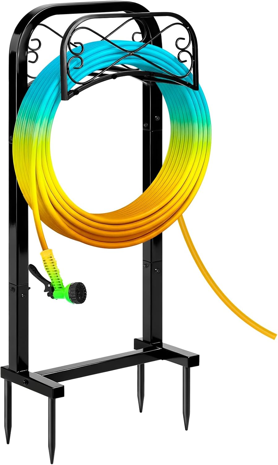 Garden Hose Holder for Outside 43" Heavy Duty Freestanding Water Hose Holder with 4 Stable Spikes Metal Hose Stand Holds Up to 150FT Hose & 44LB Detachable Hose Storage for Yard Lawn Patio