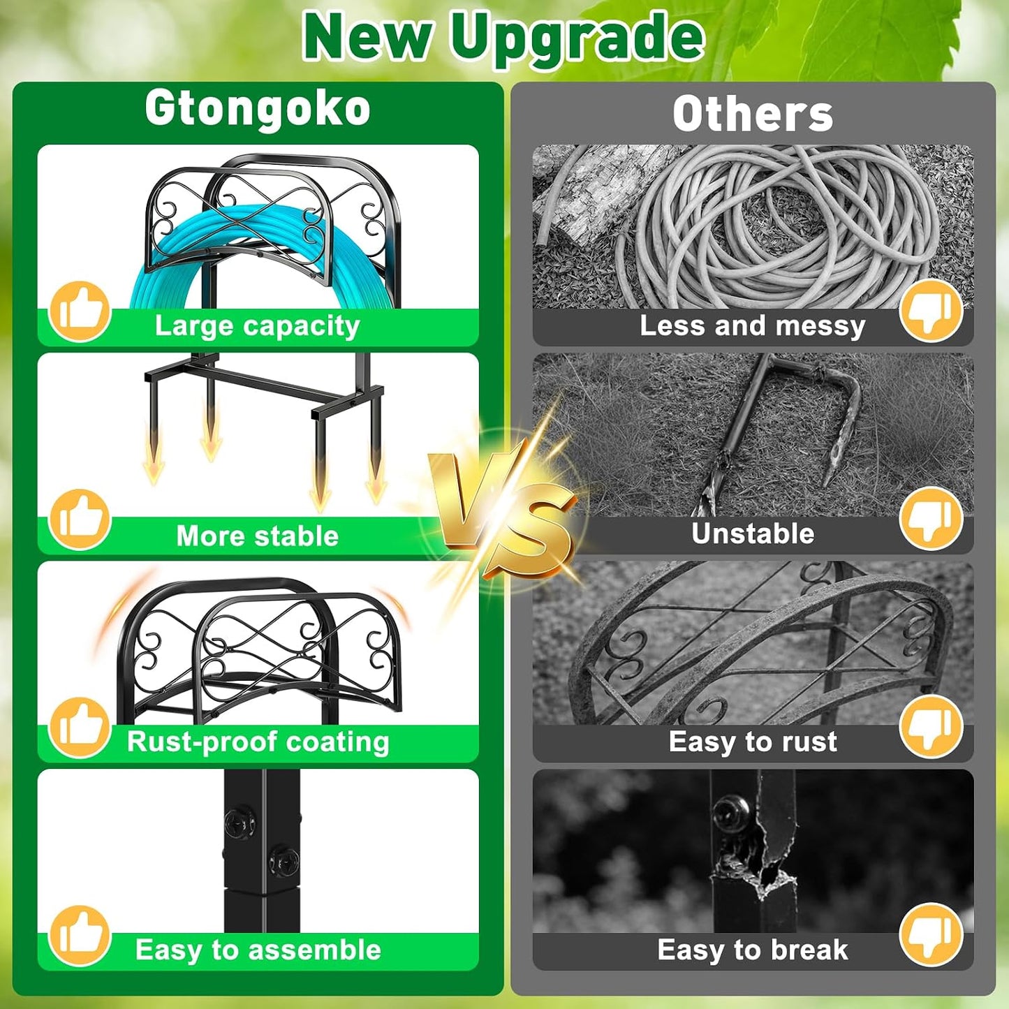 Garden Hose Holder for Outside 43" Heavy Duty Freestanding Water Hose Holder with 4 Stable Spikes Metal Hose Stand Holds Up to 150FT Hose & 44LB Detachable Hose Storage for Yard Lawn Patio